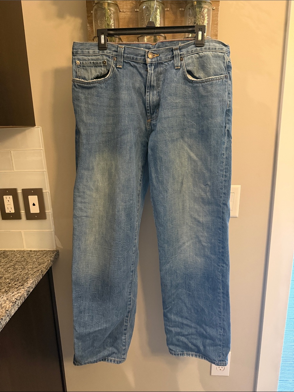 Eddie Bauer Men's Light Wash Diatressed Straight Jeans